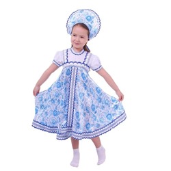 Русский народный костюм для девочки с кокошником, голубые узоры, р-р 32, рост 122-128 см
