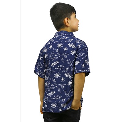 Рубашка для мальчика темно-синего цвета с белым рисунком листьев ÇG-ASG128