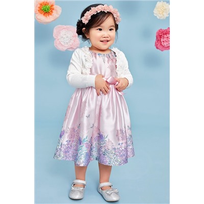 Monsoon Baby Pink Alium Satin Print Dress