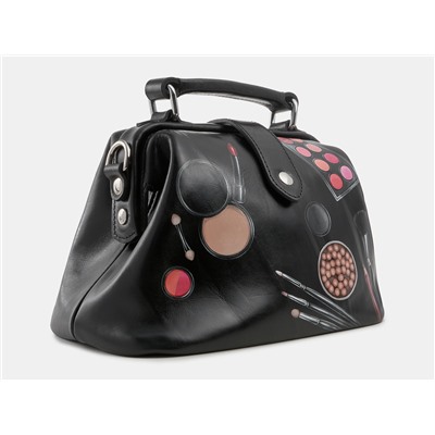 Черная кожаная сумка с росписью из натуральной кожи «W0013 Black ZM Женская хитрость»