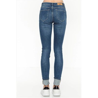 Женские брюки скинни с завышенной талией Jamy Denim, темно-синие 199 INF 121003