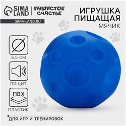 Игрушки для собак. Мячик с пищалкой «Синий», d=6,5 см