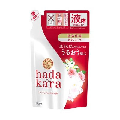 LION Увлажняющее жидкое мыло для тела "Hadakara" с ароматом изысканного цветочного букета (для нормальной кожи) 360 мл, мягкая упаковка / 16