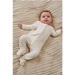 MORI Natural Organic Cotton & Bamboo Ecru Waffle Zip Up Sleepsuit