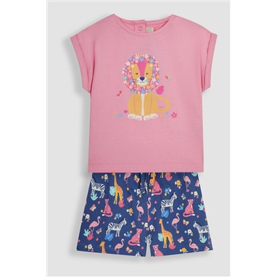 JoJo Maman Bébé 2-Piece Lion T-Shirt & Safari Animals Pretty Shorts Set