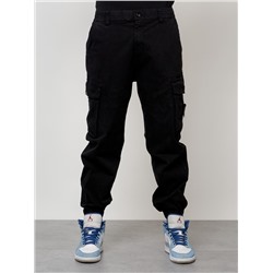 Джинсы карго мужские с накладными карманами черного цвета 2426Ch