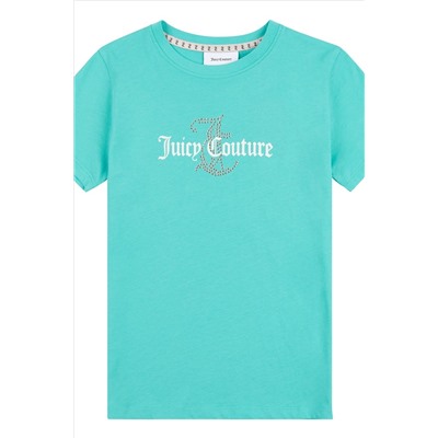 Juicy Couture Classic Fit Girls Blue Diamante T-Shirt