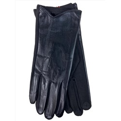 Элегантные демисезонные перчатки из кожи и велюра, цвет черный