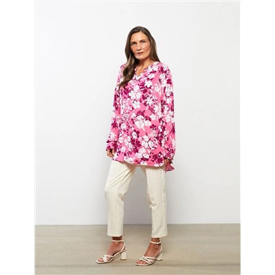 LC Waikiki Женская вискозная блузка со свободным воротником и цветочным принтом с длинными рукавами