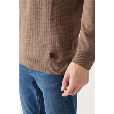 Мужской норковый свитер с круглым вырезом спереди, текстурированный трикотаж обычного кроя A22y5070