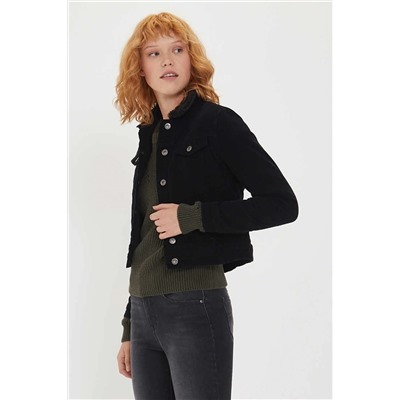 Женская бархатная куртка Freda Nd 2 с мехом черная 201 LCF 231001