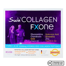 Коллаген Fxone в воде 12 г x 30 пакетиков без вкуса (тип 2 содержит 10 000 мг) добавлением МСМ, глюкозамина, хондроитина, гиарулоновой кислоты.