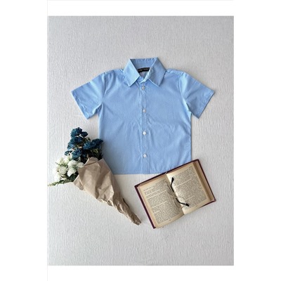 Синяя рубашка в горошек с коротким рукавом для мальчика KCGM11716