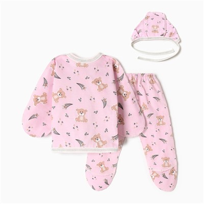 Костюм (распашонка, ползунки, чепчик) Bloom Baby Мишки, р. 62 см, розовый