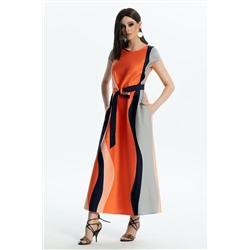 Платье Diva 1480 оранжевый/синий