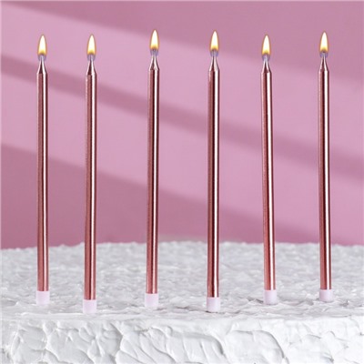 Свечи в торт "Ройс", 6 шт, высокие, 12,5 см, розовый металлик