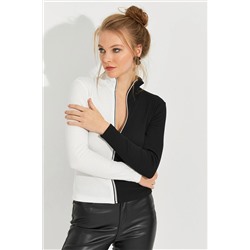 Женская черно-белая блузка-бретелька с цветными блоками EY2586