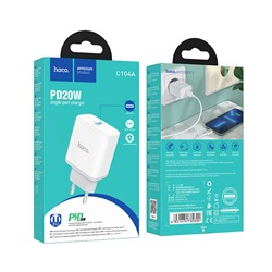 Зарядный конвертер Hoco C104A stage single port PD20W charger (EU) - White
