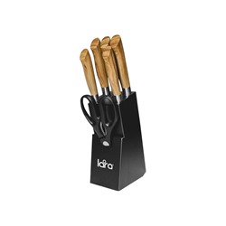 LR05-56 LARA Набор ножей 7 предметов: Подставка (сосна) +5 ножей (Soft touch под дерево) +ножницы