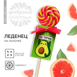 Леденец на палочке «Ты топчик», вкус: грейпфрут, 15 г.