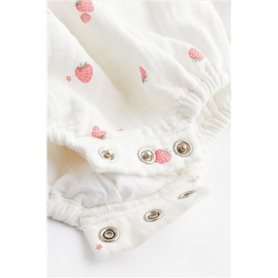 White Embroidered Strawberries Bloomer Romper (0mths-2yrs)