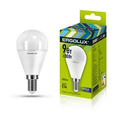 Нарушена упаковка.   Светодиодная лампа E14 9W 6500K (холодный) Ergolux  (13175) LED-G45-9W-E14-6K