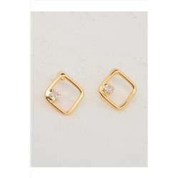 Золотые квадратные серьги с блестящими камнями 23WX810202