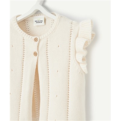 GILET ROSE EN TRICOT BÉBÉ FILLE AVEC MANCHES VOLANTÉES