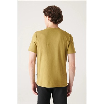 Мужская хлопковая футболка масляно-зеленого цвета с принтом A21y1059