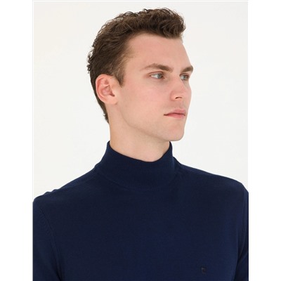 Светло-темно-синий зауженный вязаный свитер в стиле милитари Fisherman Basic