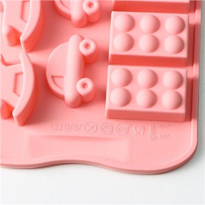 Форма для украшений Доляна «Детские игрушки», силикон, 21×11 см, 15 ячеек (3,5×2 см), цвет МИКС
