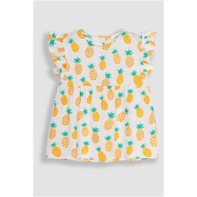 JoJo Maman Bébé 2-Pack Pineapple & Frill Shoulder T-Shirts