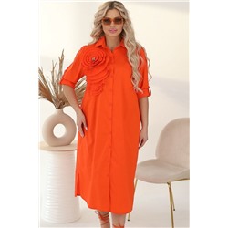 Оранжевое платье миди с декоративным цветком