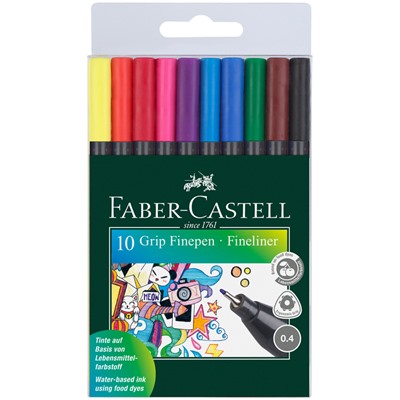 Набор капиллярных ручек Faber-Castell "Grip Finepen" 10цв., 0,4мм, трехгранные, пластик. уп., европодвес