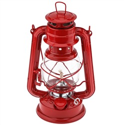 Лампа керосиновая "Летучая мышь" 15,3х11,5см, h24,5см, 330г, плафон стеклянный, металл окрашенный, цвет - красный, в комплект входят: воронка пластик д4см h4,8см, фитиль х/б 13х1см (Китай)