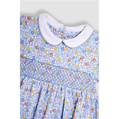 JoJo Maman Bébé Orange & Lemon Ditsy Floral Smocked Jersey Dress