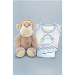 Babyblooms Monkey Soft Toy with Personalised Blue Stripe Pyjamas