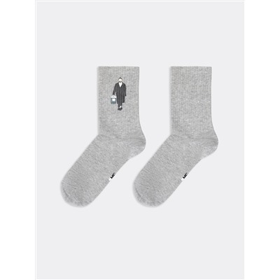 Высокие женские носки в оттенке "серый меланж" с принтом из кинофильма