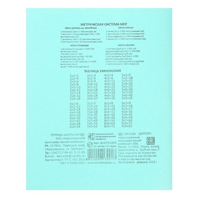 Тетрадь 12 листов в клетку "Зелёная обложка", бумажная обложка, блок №2 КПК, белизна 75% (серые листы), плотность 58-63 г/м2