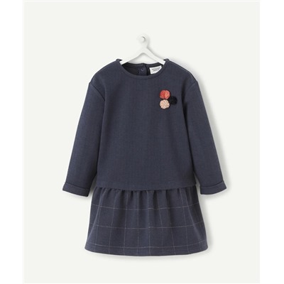 ROBE AVEC PULL INTÉGRÉ BLEU MARINE BÉBÉ FILLE AVEC POMPONS COLORÉS