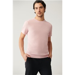 Светло-розовая трикотажная футболка стандартного кроя из текстурированного хлопка с круглым вырезом