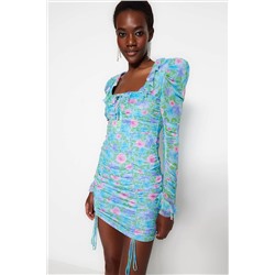 Элегантное вечернее платье из разноцветного тюля на подкладке с цветочным узором TPRSS23EL00307