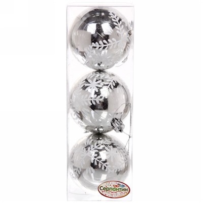 Новогодние шары 7см (набор 3шт) "Хвойные веточки", серебро