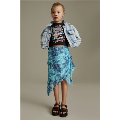 Multi Blue Floral Printed Asymmetric Skirt (3-16yrs)