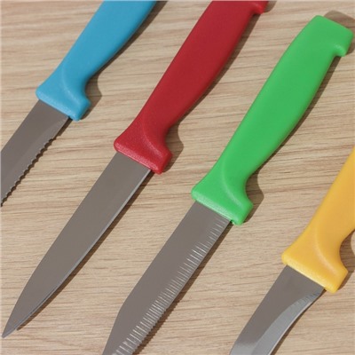 Набор кухонных ножей на подставке «Радуга», 4 предмета, лезвие 6,5 см, 8,5 см, 9,5 см, 11,5 см, на подставке, цвет МИКС