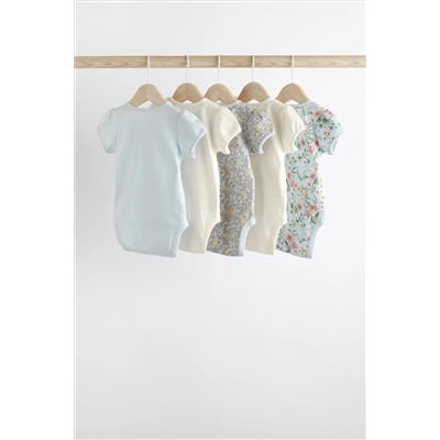 Blue 5 Pack Puff Sleeve Character Baby Bodysuits