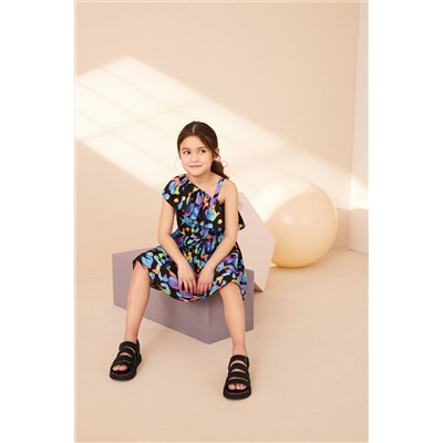 Black Print One-Shoulder Dress (3-16yrs)