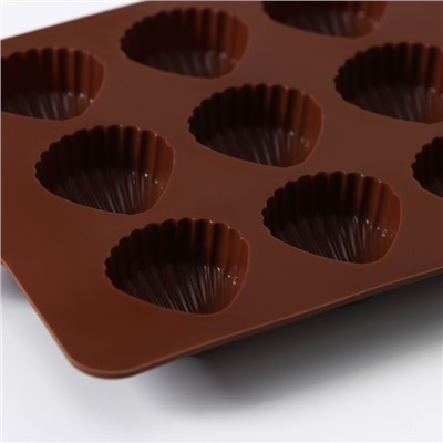 Форма для шоколада Доляна «Ракушки», силикон, 20,5×10,5 см, 15 ячеек (2,7×2,4 см), цвет коричневый
