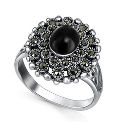 Серебряное кольцо с бирюзой и марказитом