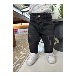 Черные джинсы с потертостями из джинсовой ткани с регулируемой эластичной талией Y3035BLC1